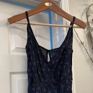 Navy Blue Floral Wide Leg Jumpsuit